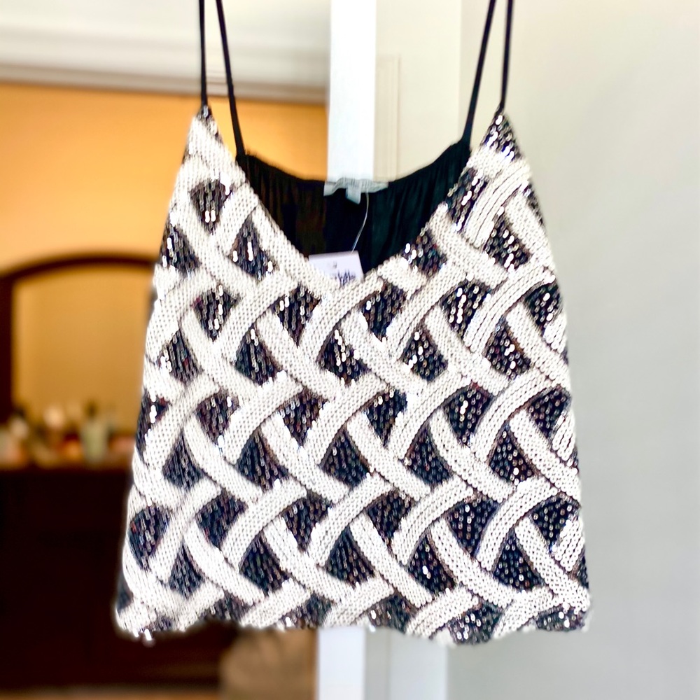 BRAND NEW!! Black, silver and white sequinned top.